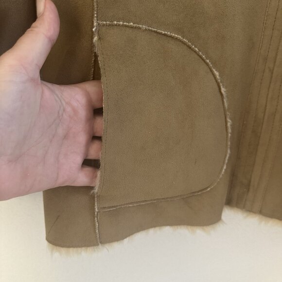 COLDWATER CREEK Coat Penny Lane Jacket Tan Faux Suede & Shearling Sz L? Sherpa - Picture 3 of 8